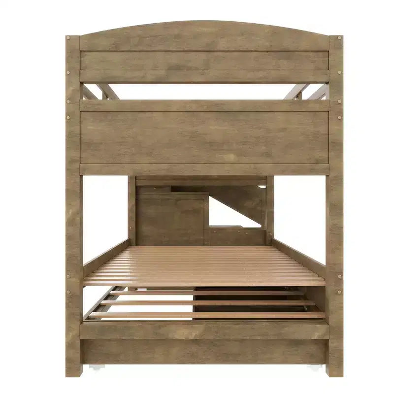 Lit superposé Whisen Twin XL avec lit gigogne, lit superposé avec rangement, lit superposé en bois massif, escalier de rangement, armoire, 3 tiroirs, pour enfants