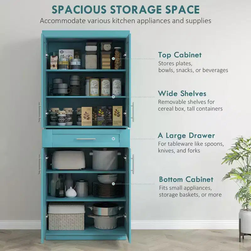 Meuble de cuisine autoportant avec portes et tiroir, étagères réglables