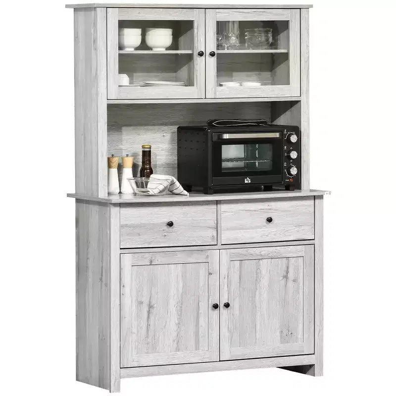 HOMCOM Buffet de cuisine 161 cm avec vaisselier, armoire de rangement avec 4 étagères, tiroirs, portes vitrées, comptoir ouvert pour micro-ondes