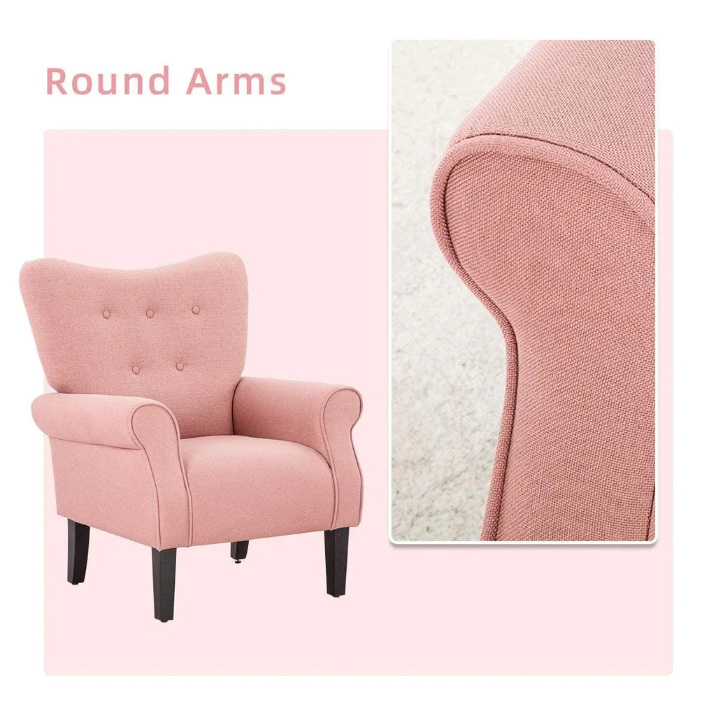 Fauteuil d'appoint moderne Erommy, fauteuil à dossier haut, canapé simple en tissu rembourré avec boutons et pieds en bois pour salon