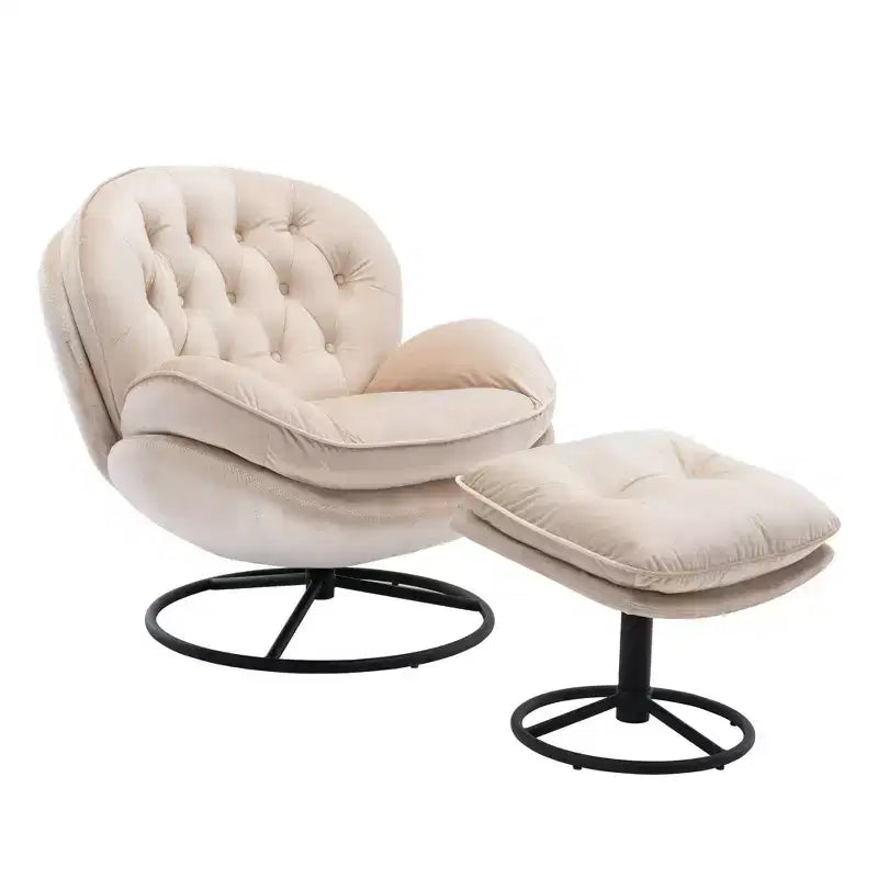 Fauteuil d'appoint en velours Okak avec pouf, fauteuil de salon moderne de style scandinave sans accoudoirs, fauteuil d'appoint doux et confortable pour regarder la télévision, jouer à des jeux