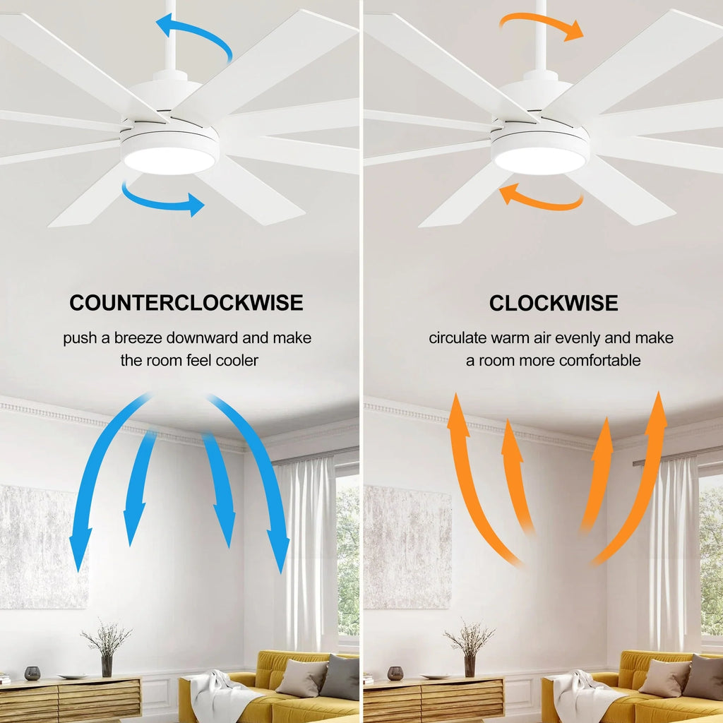 Ventilateur de plafond de 65 pouces à 8 pales noires avec lumière LED et télécommande