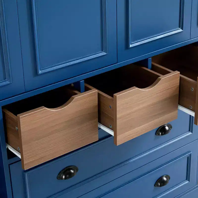Garde-manger de cuisine autoportant Whisen de 180 cm de haut, grand buffet de salle à manger avec 4 portes pliantes, étagères, porte-bouteilles