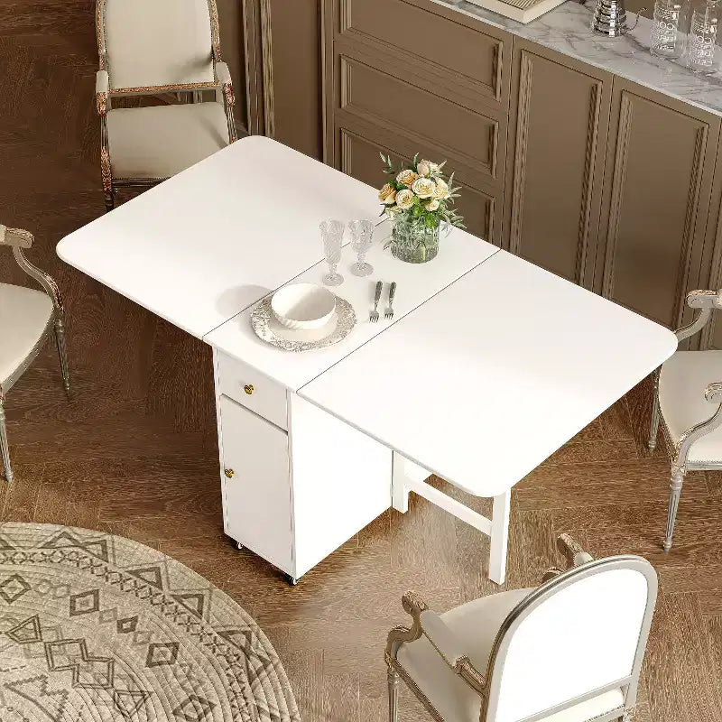 Table à manger pliante ATJafurn 59'' avec abattants pour petits espaces, table de cuisine rectangulaire en bois extensible avec roulettes et rangement