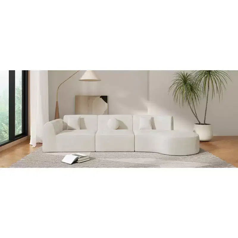 Canapé d'angle moderne incurvé de 355 cm avec méridienne, ensemble 3 pièces, pour salon
