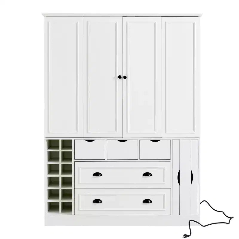 Garde-manger de cuisine autoportant Whisen de 180 cm de haut, grand buffet de salle à manger avec 4 portes pliantes, étagères, porte-bouteilles