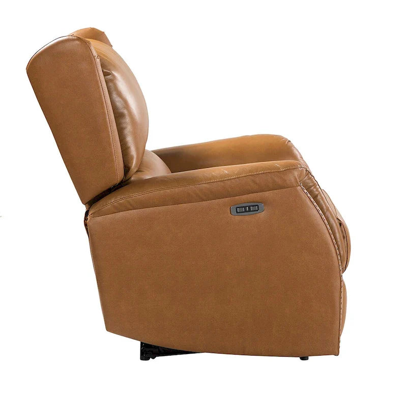 Fauteuil inclinable électrique en cuir véritable avec port USB – Dossier à oreilles clouté, ensemble de 2