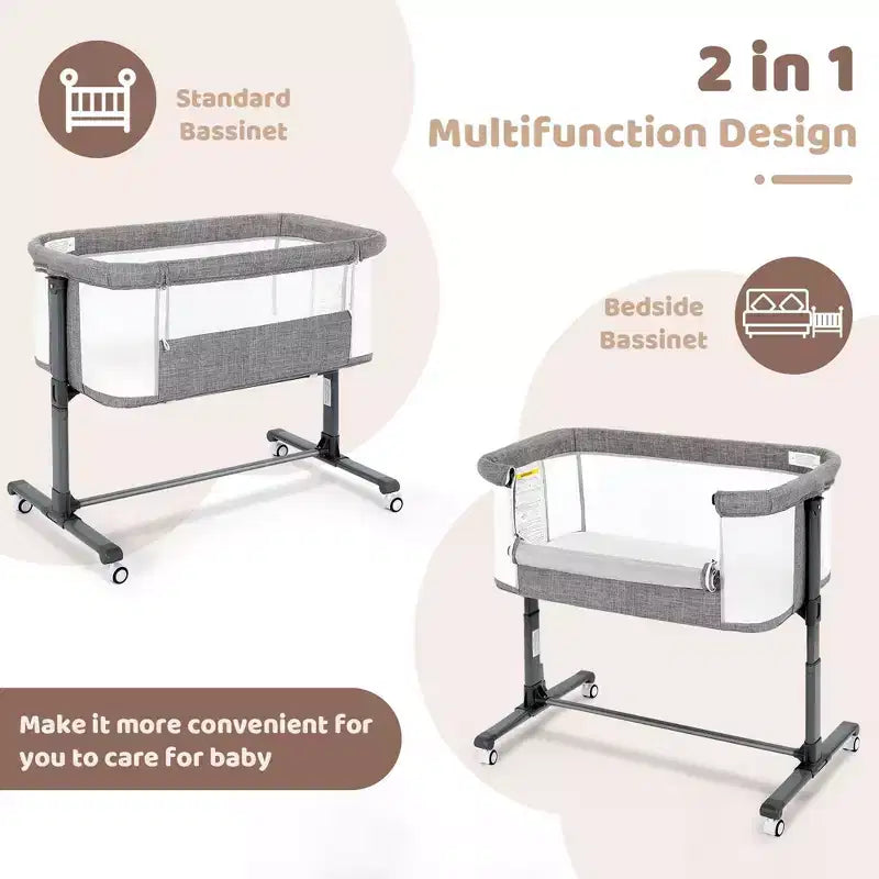 Berceau pour bébé avec roulettes – Beige / Gris / Rose, Cododo, pour 1 bébé