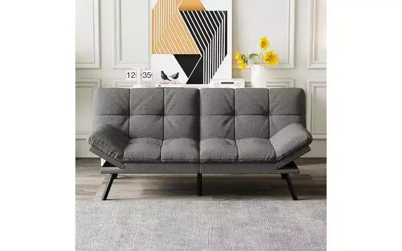 Canapé-lit futon convertible avec dossier réglable et accoudoirs amovibles