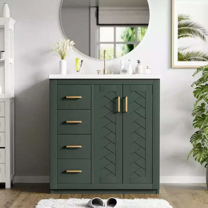 Meuble-lavabo de salle de bain 30 po avec armoire et 3 tiroirs – Noir / Bleu / Vert / Indigo / Blanc