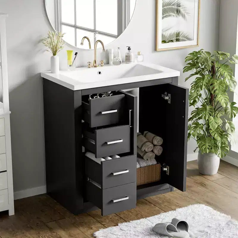 Meuble-lavabo de salle de bain 30 po avec armoire et 3 tiroirs – Noir / Bleu / Vert / Indigo / Blanc