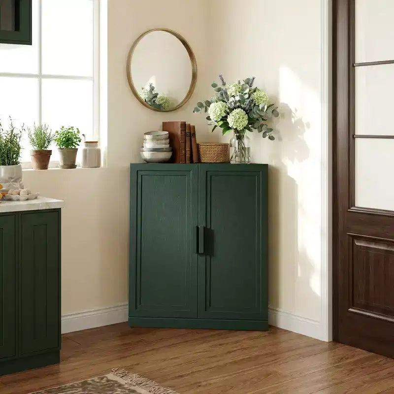 Meuble d'angle Dovelina avec étagères réglables, buffet, meuble à vin, meuble de cuisine et de salle à manger avec portes en bois - 31H x 31L, 36H x 31L