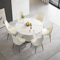 Table à manger ronde de 53 po pour 6 personnes avec plateau en pierre sintérisée et plateau tournant