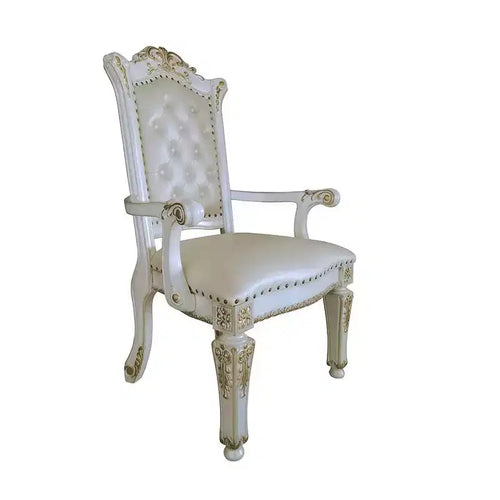24" Vendome Accent Chair Synthetic Leather/Antique Pearl Finish - Acme Furniture