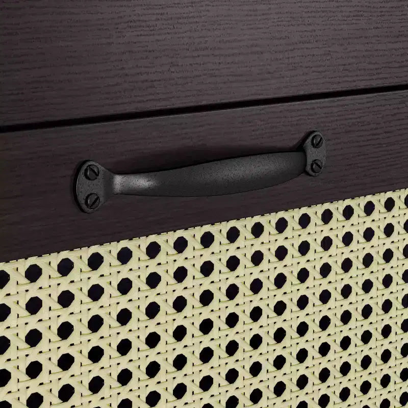 Commode transitoire à 4 tiroirs en similicuir tressé, expresso