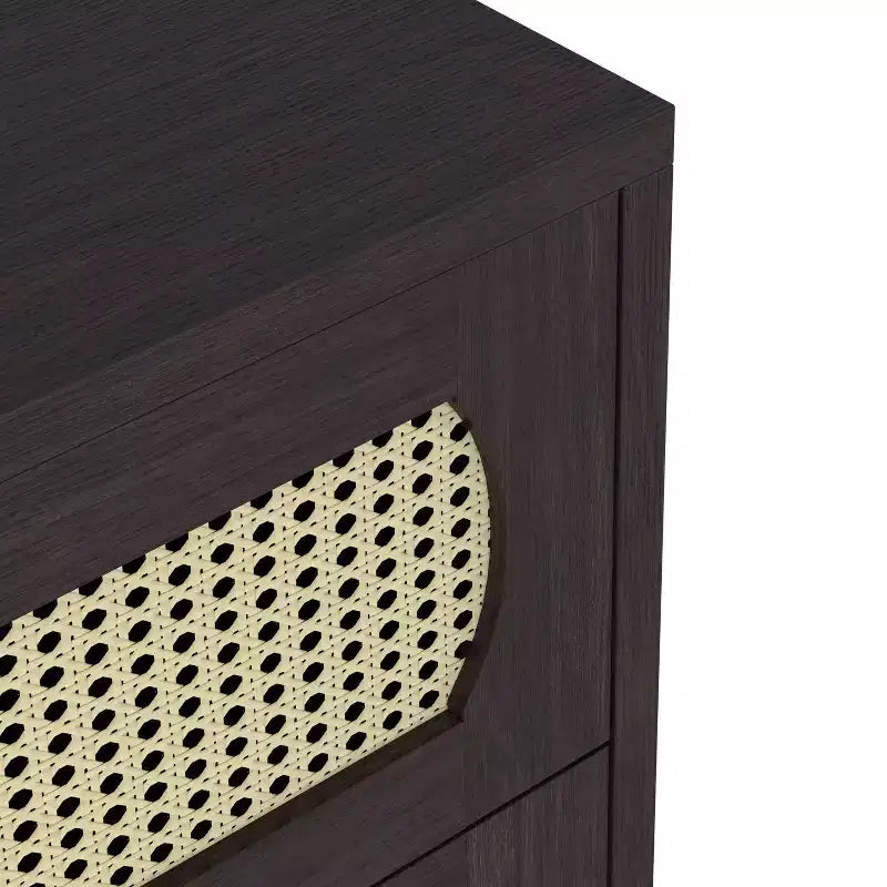 Commode transitoire à 4 tiroirs en similicuir tressé, expresso