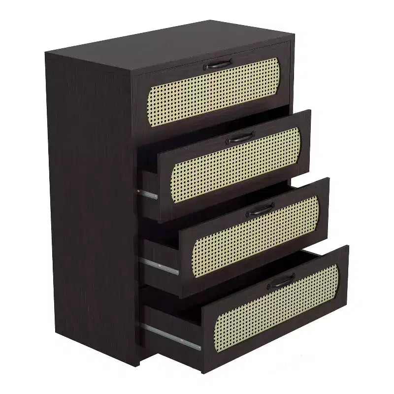 Commode transitoire à 4 tiroirs en similicuir tressé, expresso
