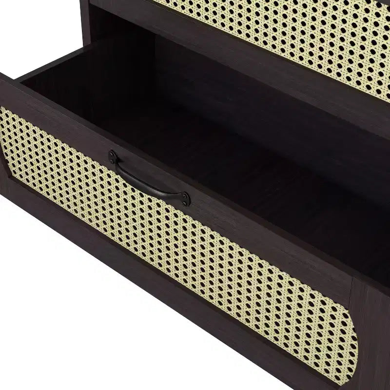 Commode transitoire à 4 tiroirs en similicuir tressé, expresso
