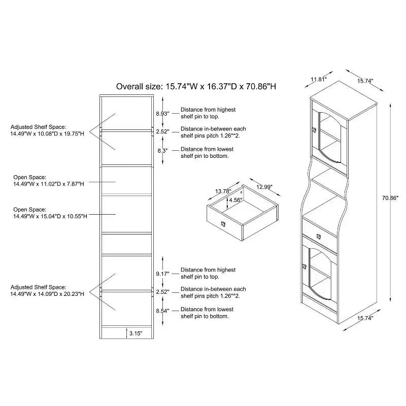Meuble colonne avec tiroir, 70,8 po, Espresso – Meuble de rangement de style transitionnel avec tablettes ajustables