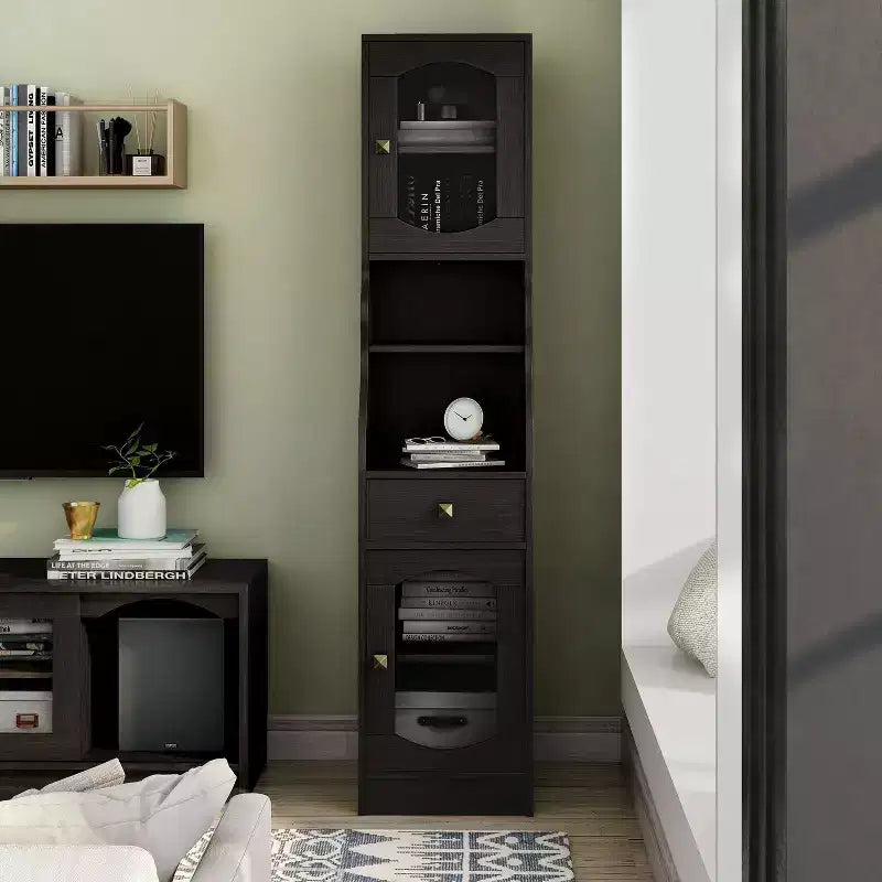 Meuble colonne avec tiroir, 70,8 po, Espresso – Meuble de rangement de style transitionnel avec tablettes ajustables