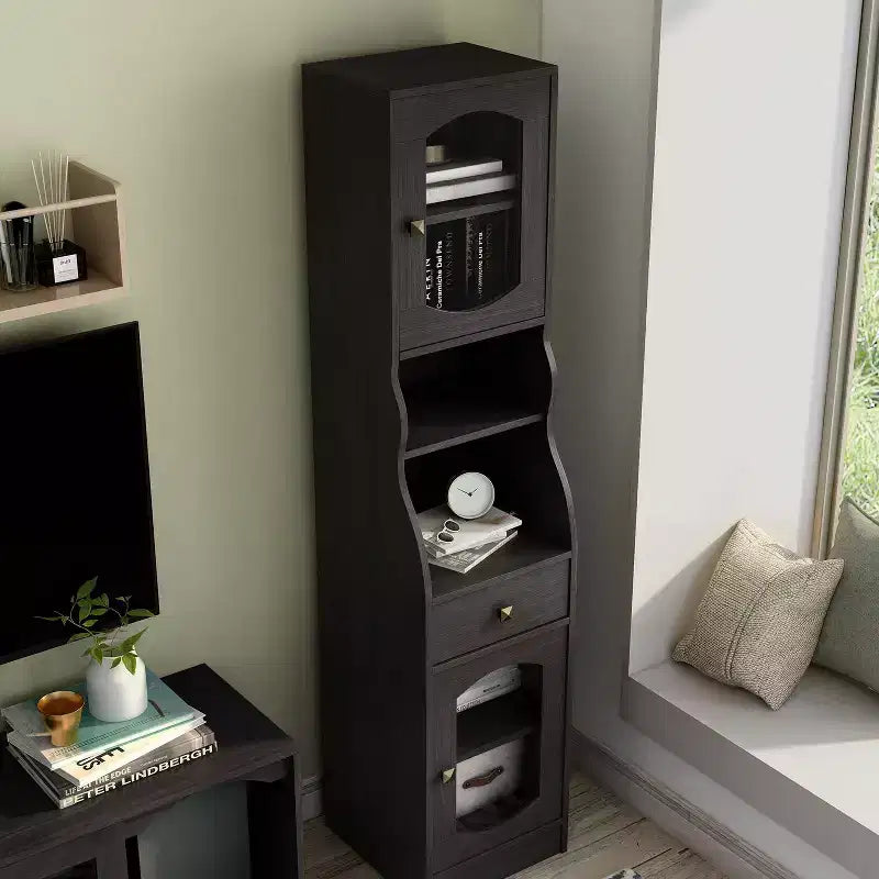 Meuble colonne avec tiroir, 70,8 po, Espresso – Meuble de rangement de style transitionnel avec tablettes ajustables