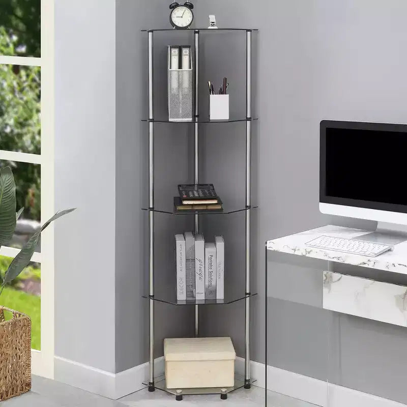 Étagère d'angle classique à 5 niveaux de 60,25 po en verre/chrome