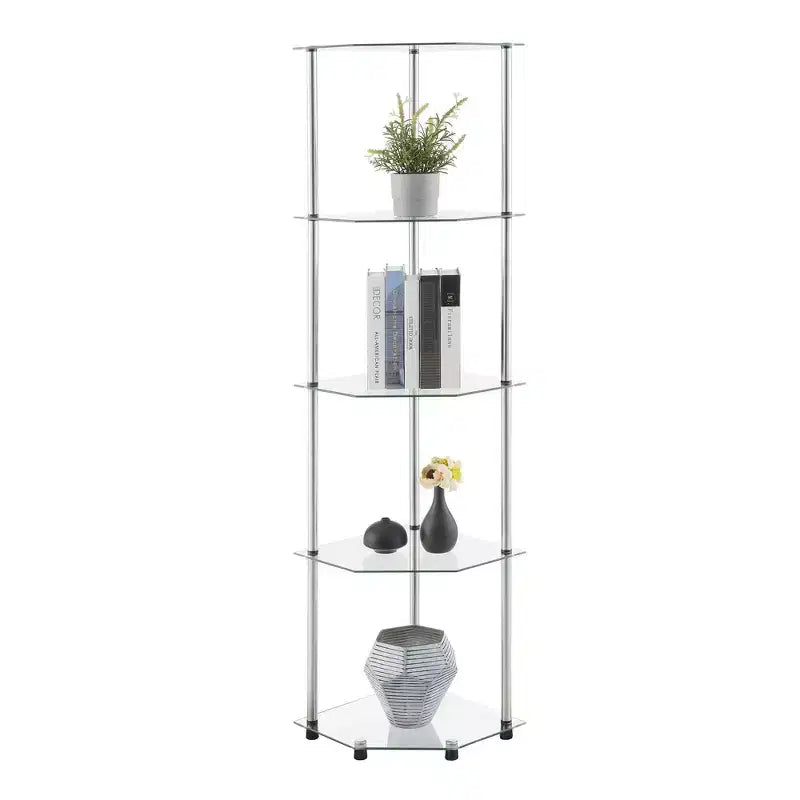 Étagère d'angle classique à 5 niveaux de 60,25 po en verre/chrome