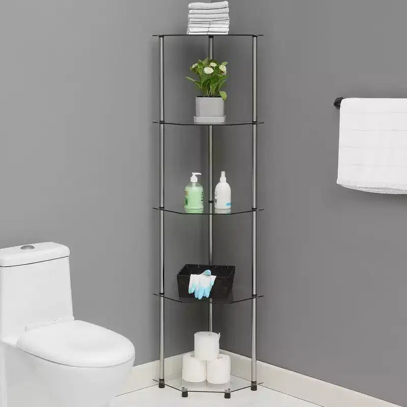 Étagère d'angle classique à 5 niveaux de 60,25 po en verre/chrome