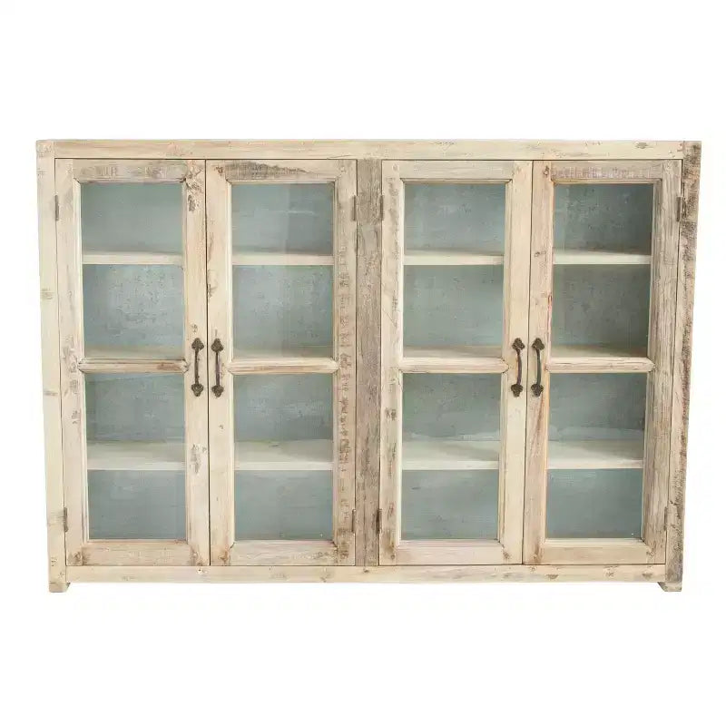 Storied Home Wood 40" Tall 4 Door Decorative Storage Cabinet Brown: Magnetic Closure, Fixed Shelves