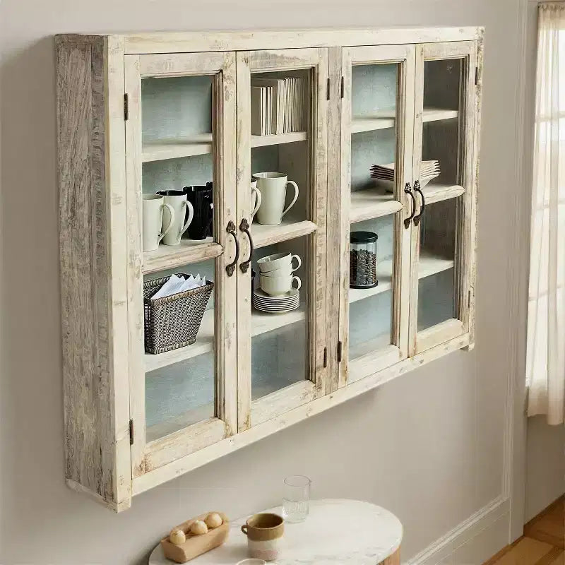 Meuble de rangement 4 portes de 101,6 cm de haut en bois recyclé et métal avec portes vitrées, marron