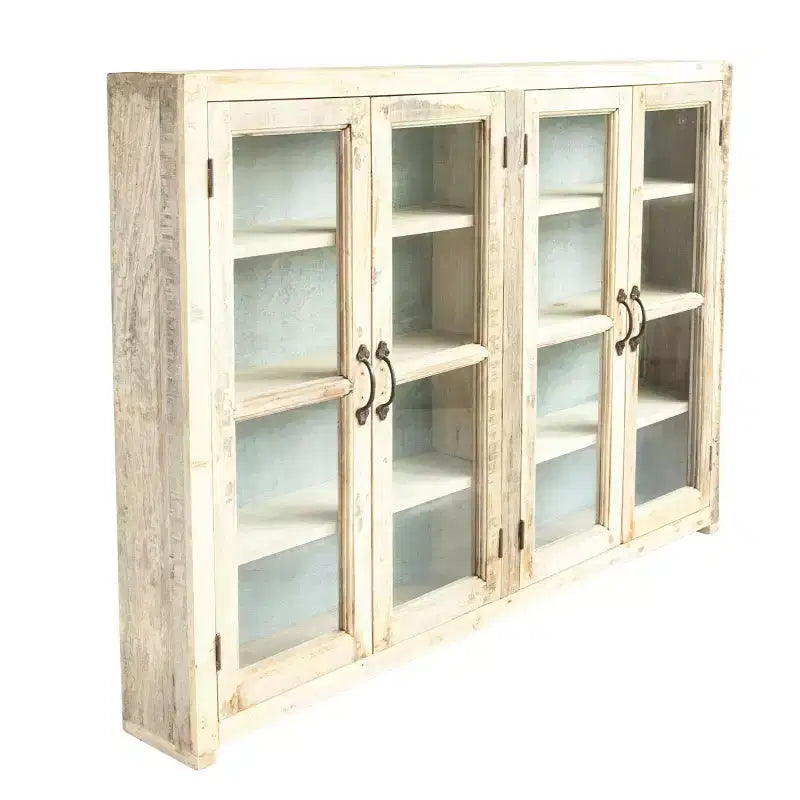 Meuble de rangement 4 portes de 101,6 cm de haut en bois recyclé et métal avec portes vitrées, marron