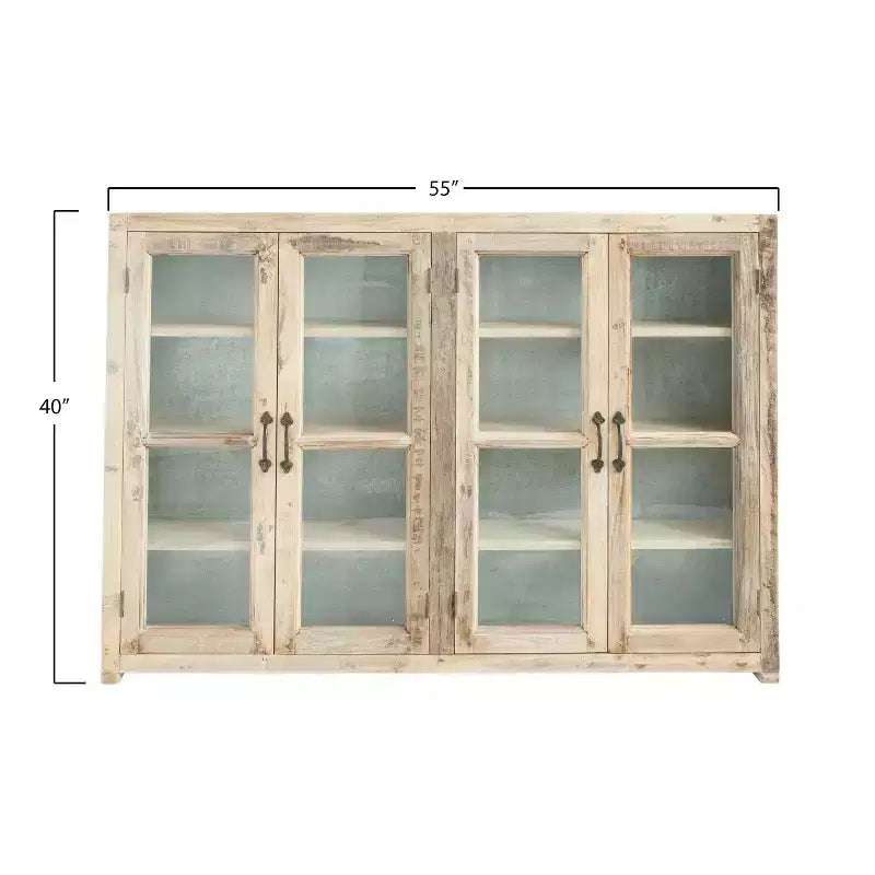 Meuble de rangement 4 portes de 101,6 cm de haut en bois recyclé et métal avec portes vitrées, marron