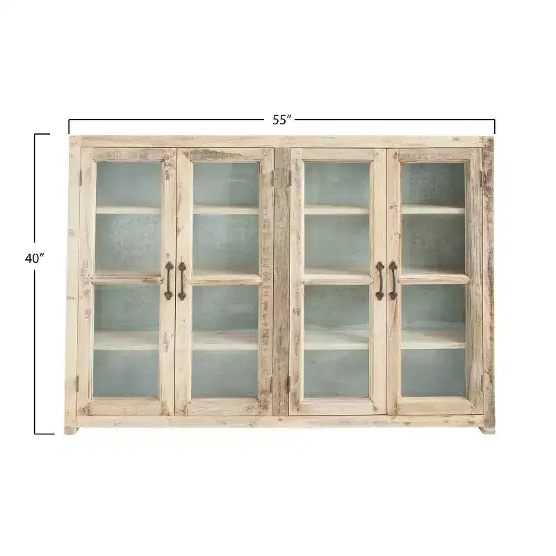 Meuble de rangement 4 portes de 101,6 cm de haut en bois recyclé et métal avec portes vitrées, marron