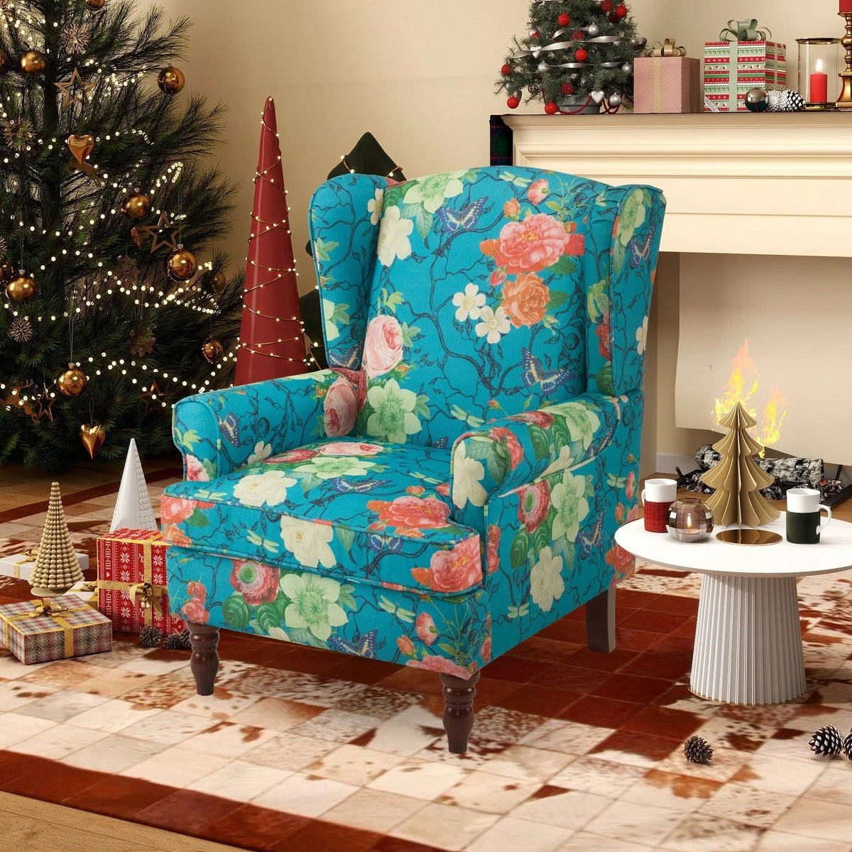 Fauteuil d'appoint moderne Erommy, fauteuil à dossier haut, canapé simple en tissu rembourré avec boutons et pieds en bois pour salon