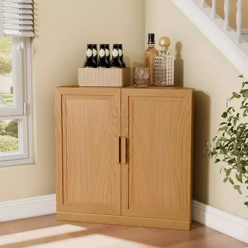 Meuble d'angle Dovelina avec étagères réglables, buffet, meuble à vin, meuble de cuisine et de salle à manger avec portes en bois - 31H x 31L, 36H x 31L