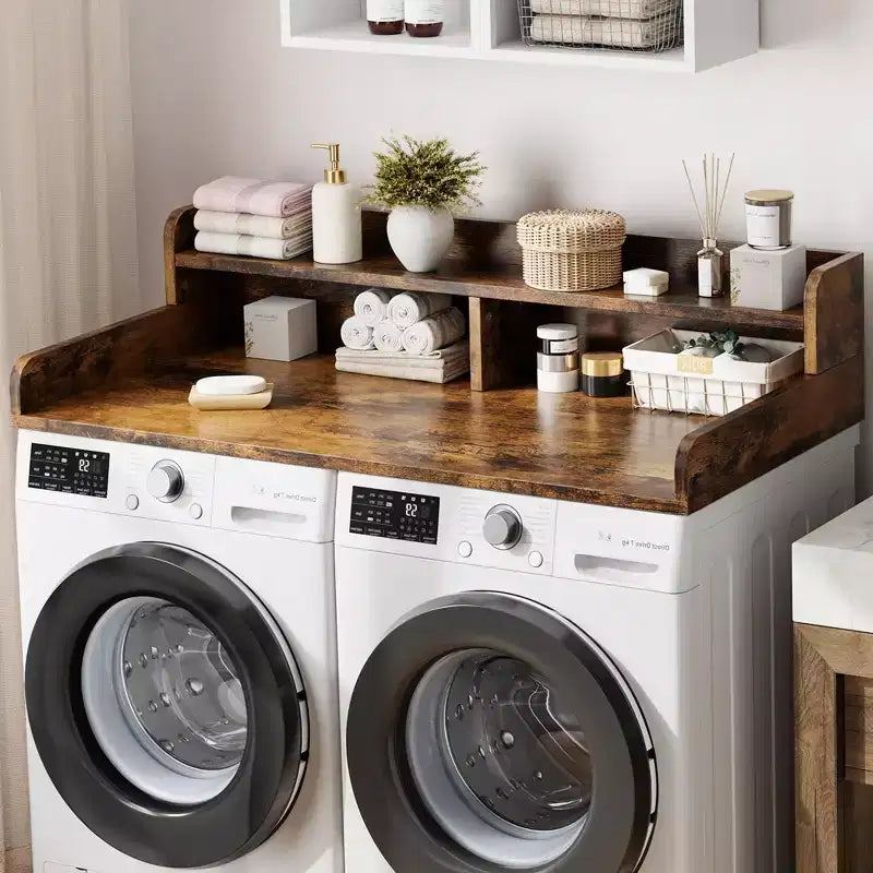 Comptoir de lave-linge et sèche-linge à 2 niveaux avec étagère ou tiroirs, couvercle de comptoir de buanderie avec coussin antidérapant, 54x27,5 - Dessus de lave-linge pour plier les vêtements