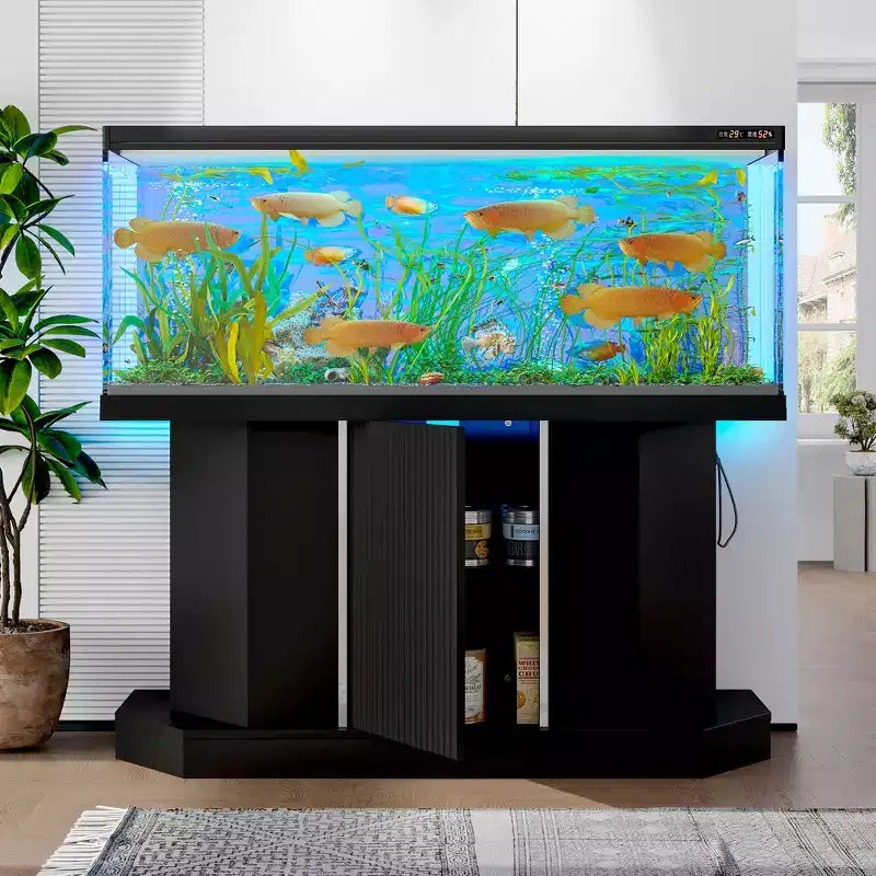 Meuble d'aquarium moderne en bois GDFStudio Logan avec prise électrique et armoire de rangement