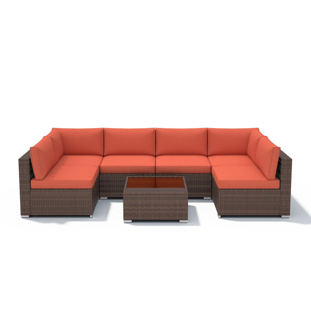 Ensemble de canapé d'angle d'extérieur 7 pièces en osier/acier avec coussins