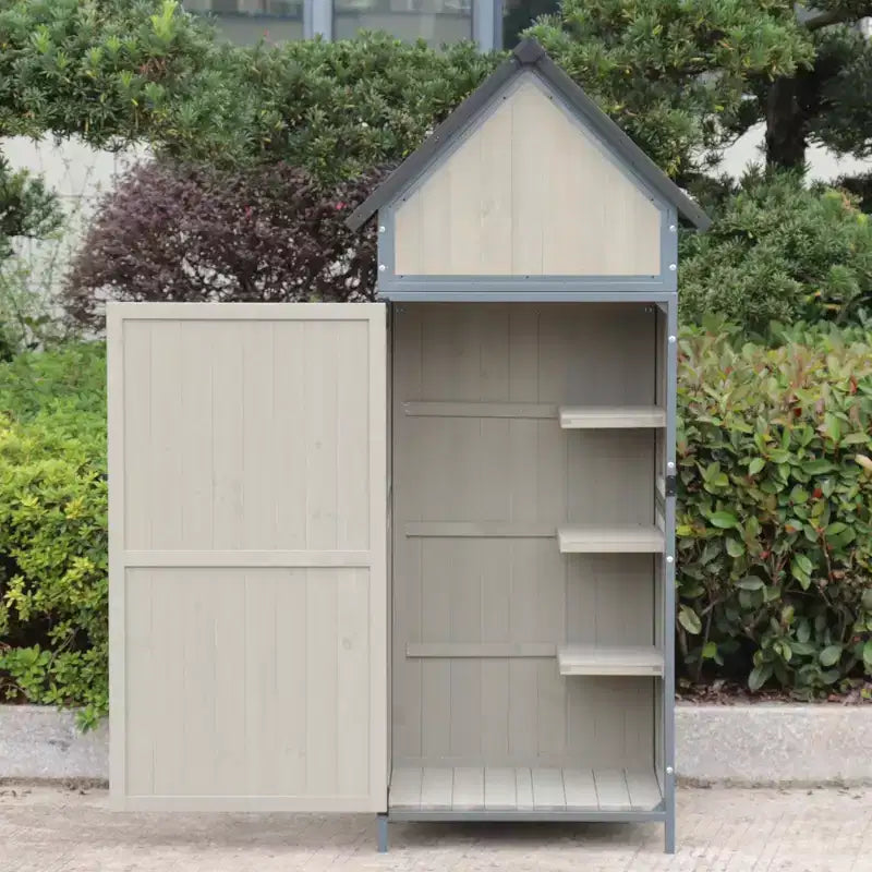 Abri de rangement d'extérieur avec plancher, abri de jardin haut de 68 po avec étagères réglables