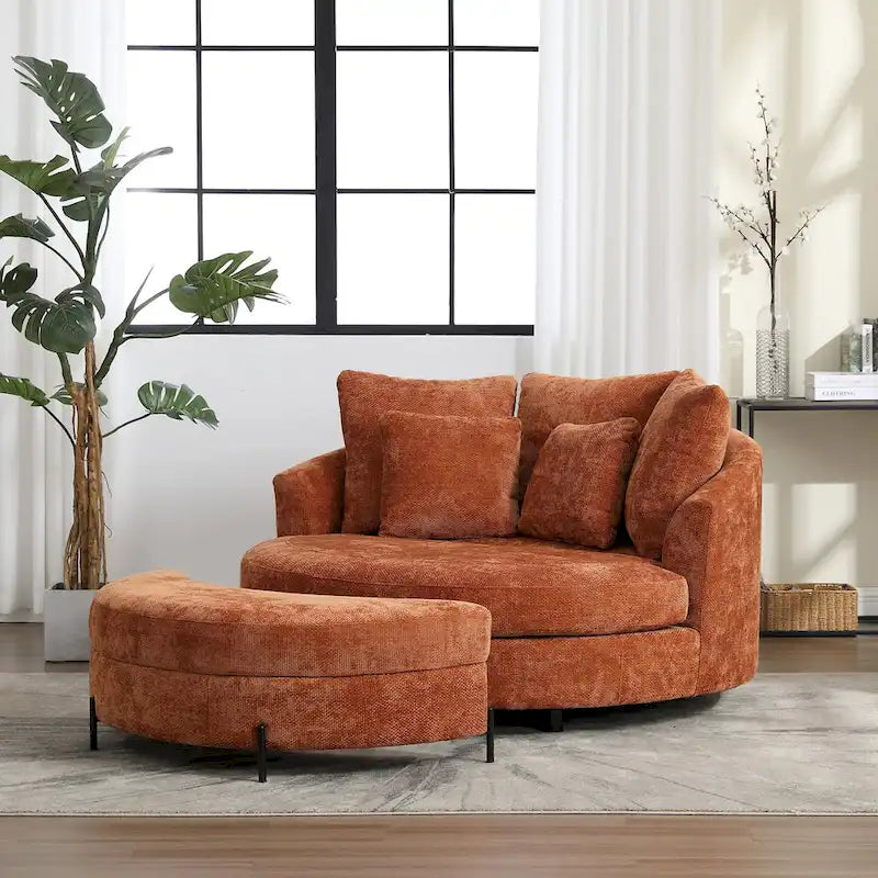 Fauteuil Moderne Rond Avec 5 Coussins Et Pouf Optionnel
