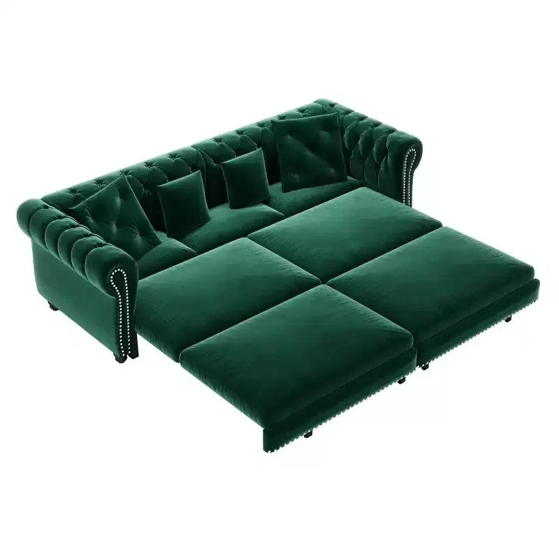 Canapé-lit gigogne 3-en-1 King Size Whisen Velvet et canapé convertible avec pouf mobile, design capitonné