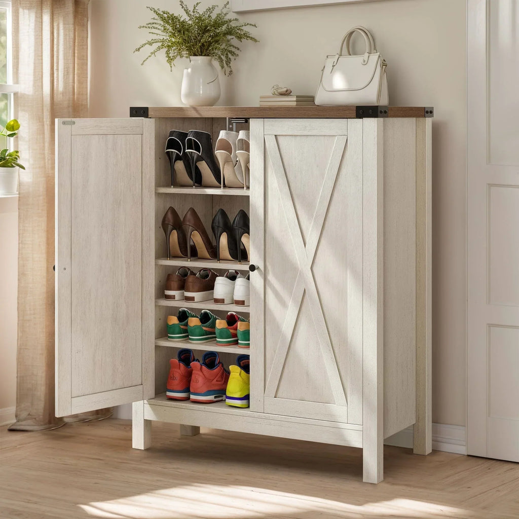 Meuble de rangement pour chaussures Moasis à 5 niveaux et 20 paires avec portes doubles pour entrée