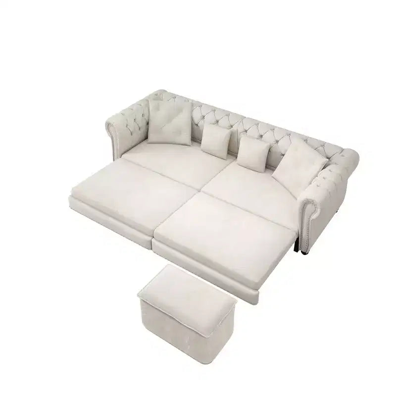 Canapé-lit gigogne 3-en-1 King Size Whisen Velvet et canapé convertible avec pouf mobile, design capitonné