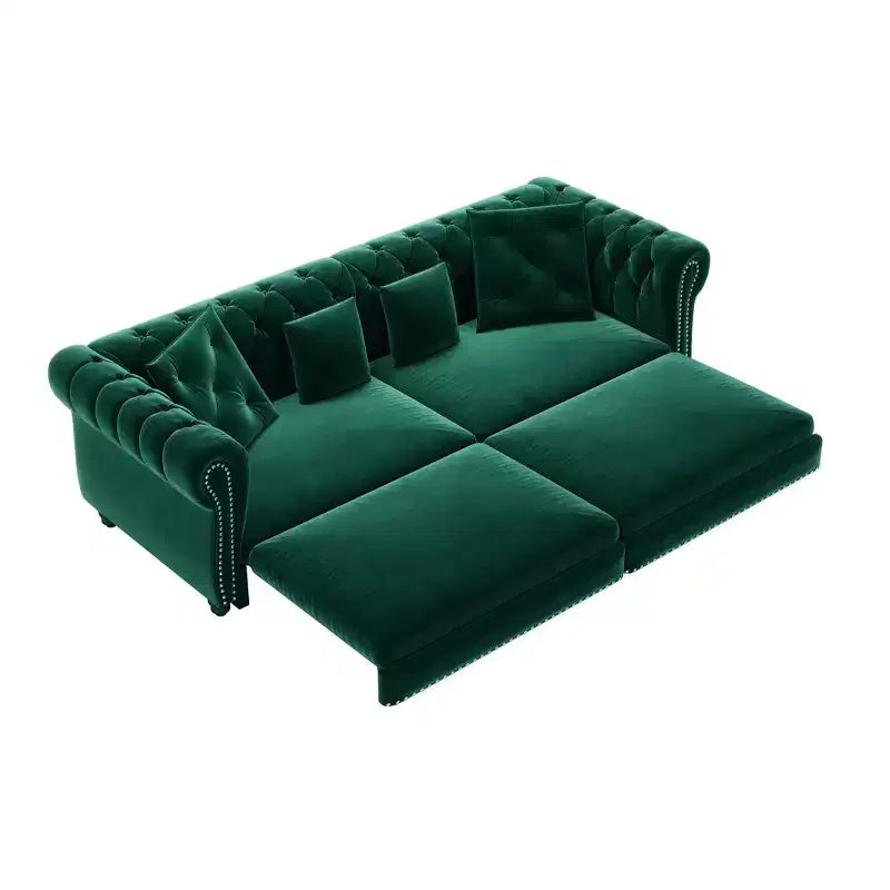 Canapé-lit gigogne 3-en-1 King Size Whisen Velvet et canapé convertible avec pouf mobile, design capitonné