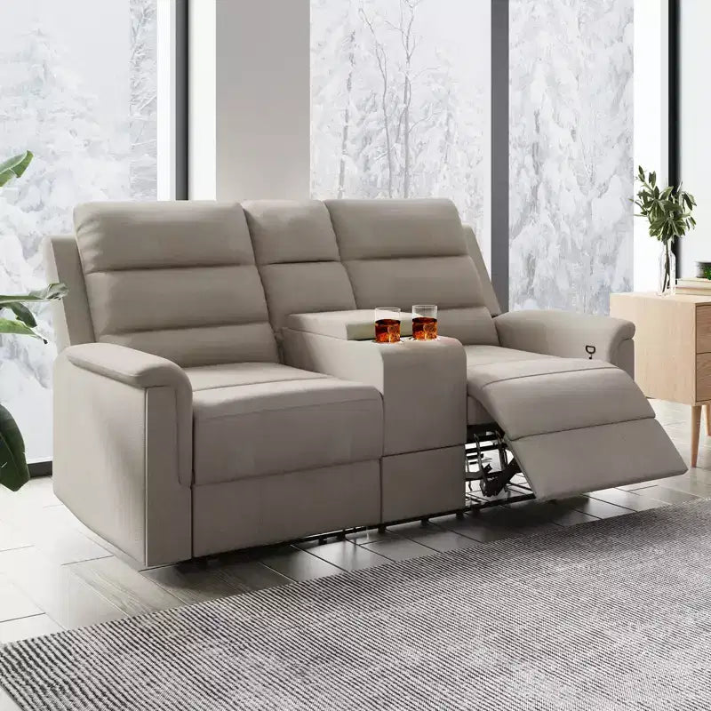 Canapé inclinable 2 places en tissu technique beige/gris, dossier et repose-pieds réglables