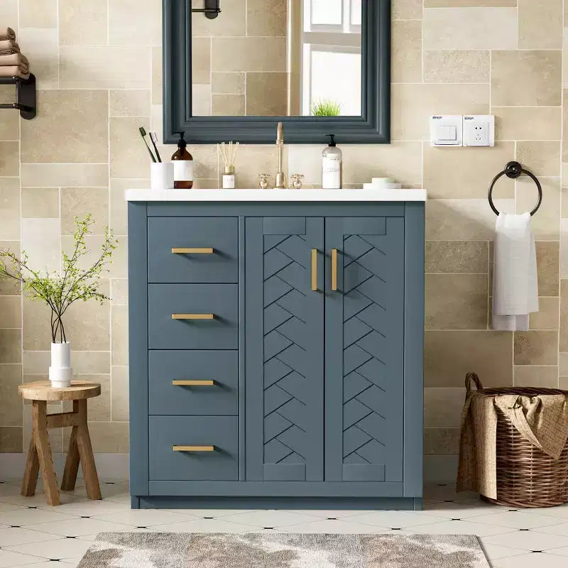 Meuble-lavabo de salle de bain 30 po avec armoire et 3 tiroirs – Noir / Bleu / Vert / Indigo / Blanc