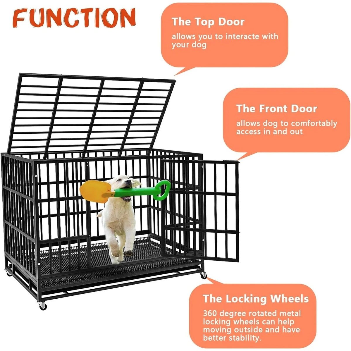 BOSSIN Cage pour Chien Robuste Indestructible 48/38 Pouces, Niche Anti-Évasion avec Roues Verrouillables