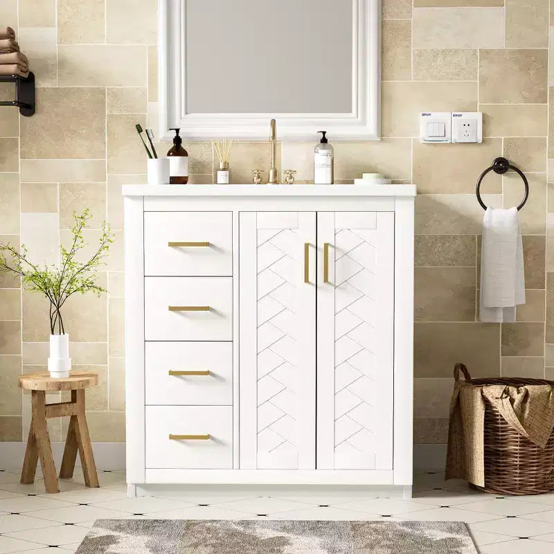 Meuble-lavabo de salle de bain 30 po avec armoire et 3 tiroirs – Noir / Bleu / Vert / Indigo / Blanc