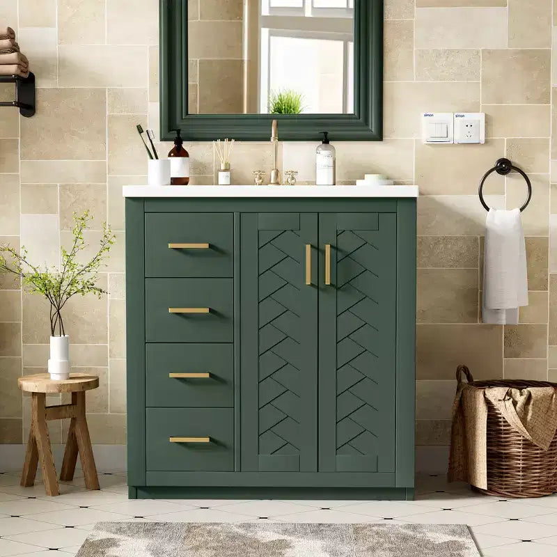 Meuble-lavabo de salle de bain 30 po avec armoire et 3 tiroirs – Noir / Bleu / Vert / Indigo / Blanc