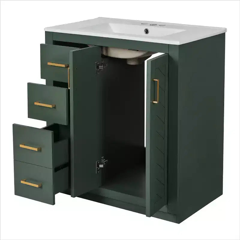 Meuble-lavabo de salle de bain 30 po avec armoire et 3 tiroirs – Noir / Bleu / Vert / Indigo / Blanc